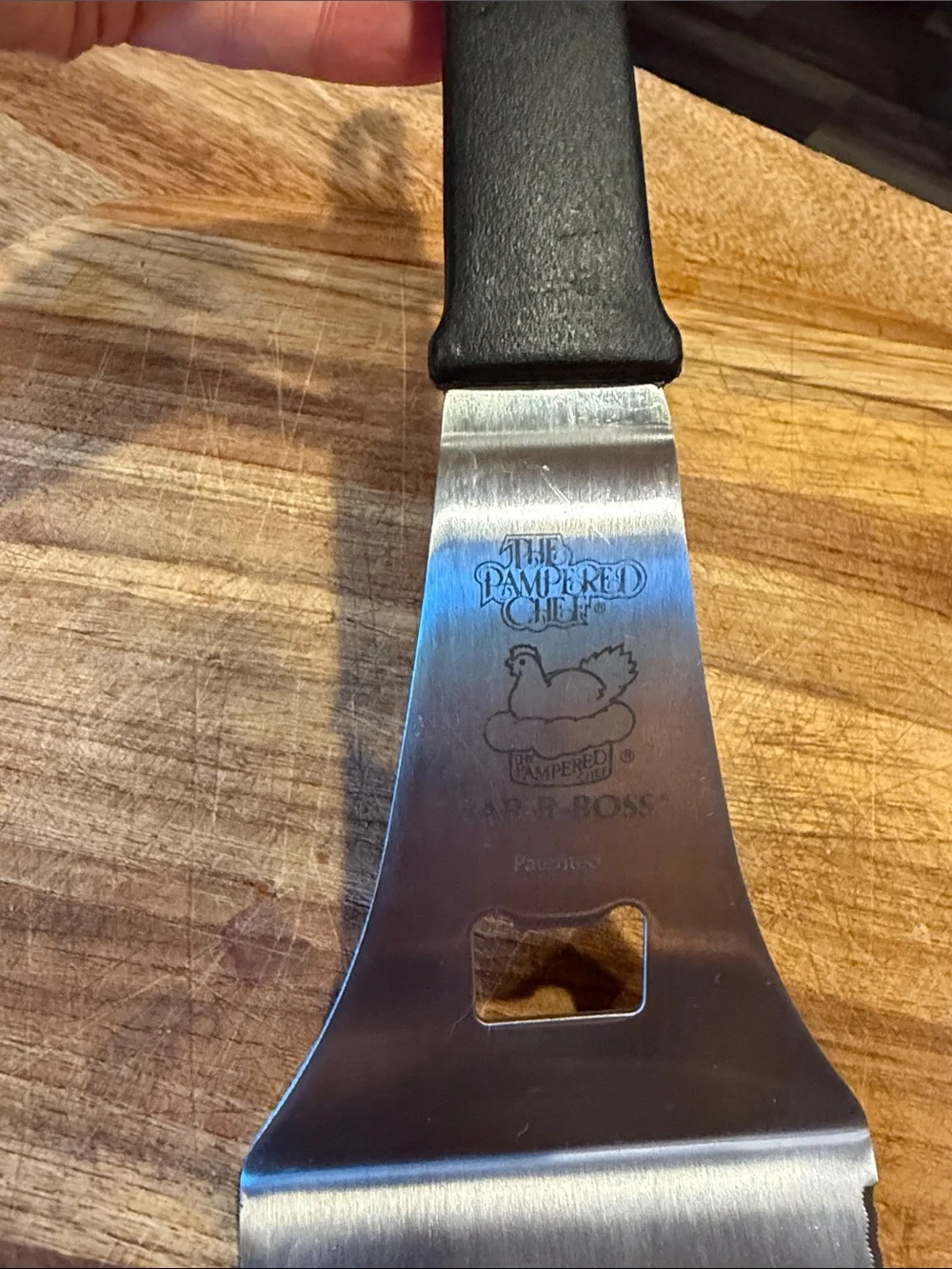 NWOT Pampered Chef Bar-B-Boss Stainless Steel Slotted Spatula with Black Handle